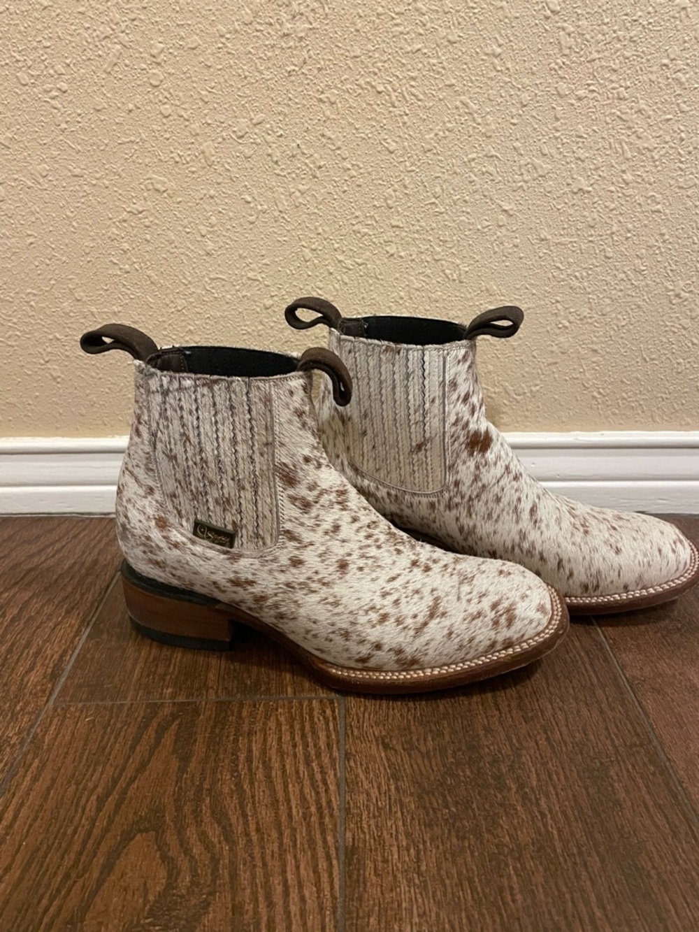 Women’s Stiefeld Ankle Booties in Brown & White Cowhide.